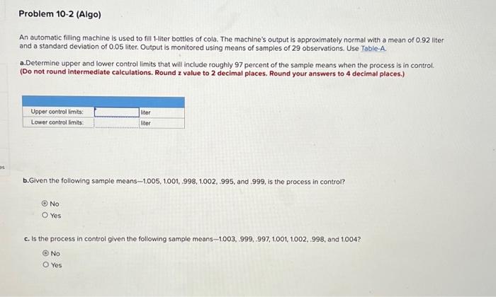 Problem 10-2 (Algo) An automatic filling machine
