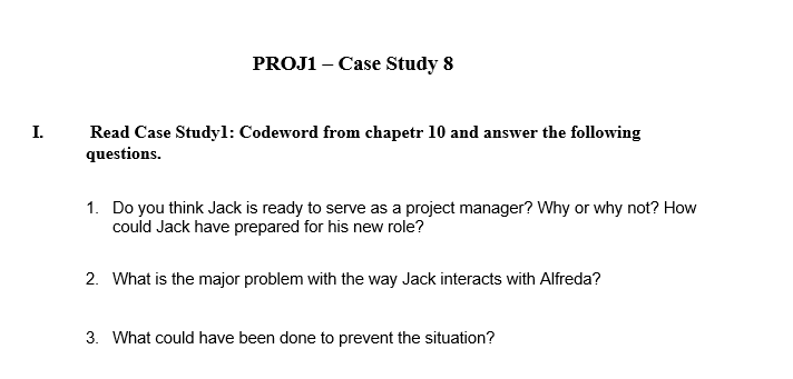 PROJ1 - Case Study 8 I. Read Case Studyl: