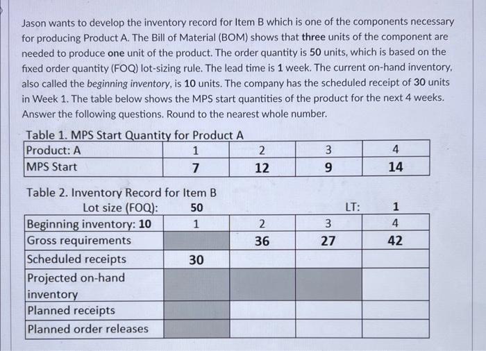 Jason wants to develop the inventory record for