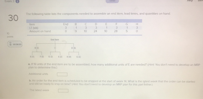 Exam 3 Help The following table lists the