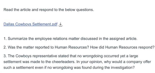 Questions & Article Read the article and respond