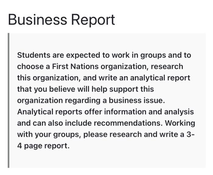 Business Report Students are expected to work in
