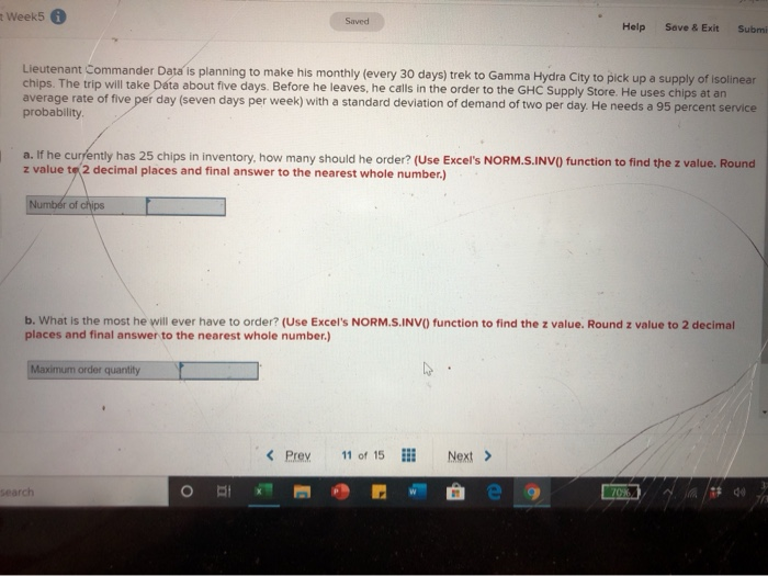 Week5 Saved Help Save & Exit Submi Lieutenant