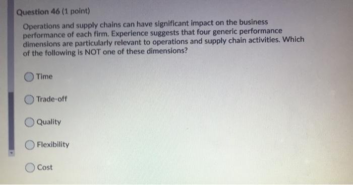 Question 46 (1 point) Operations and supply