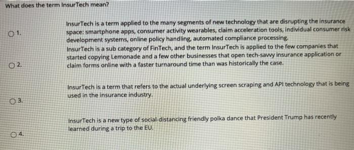 What does the term InsurTech mean? 1. InsurTech