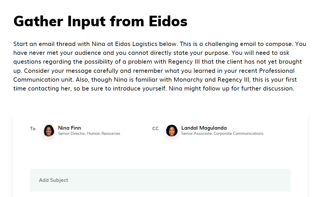 Start an email thread with Nina at Eidos