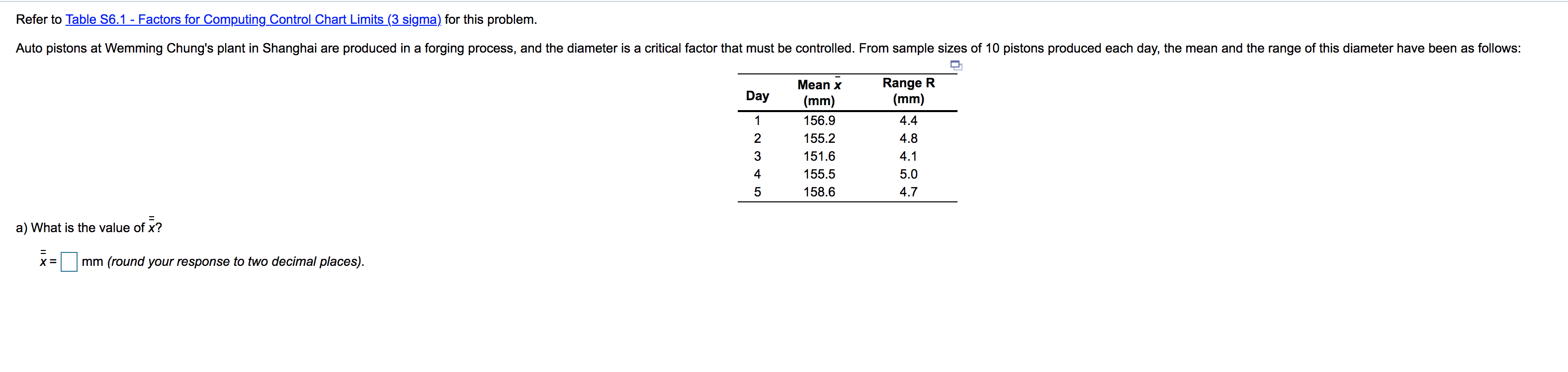 Refer to Table 56.1 - Factors for Computing