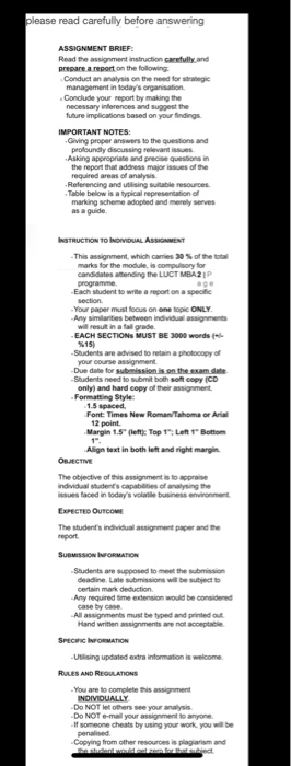 please read carefully before answering ASSIGNMENT