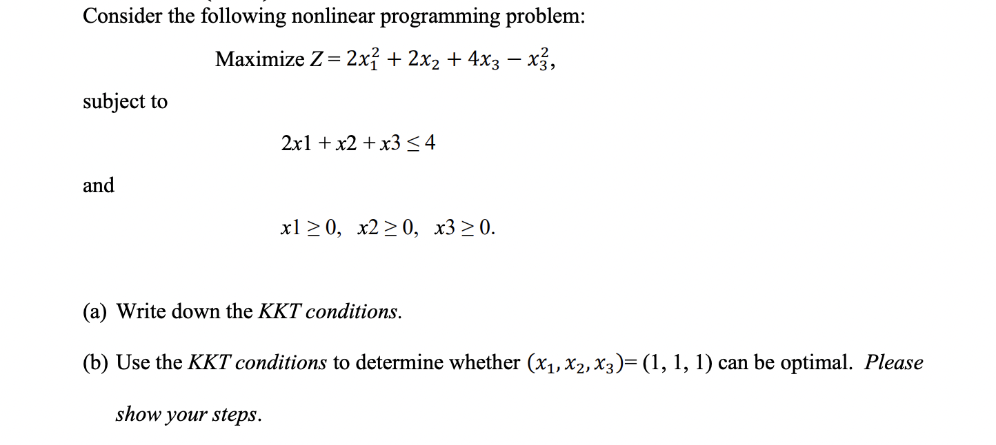 Consider the following nonlinear programming