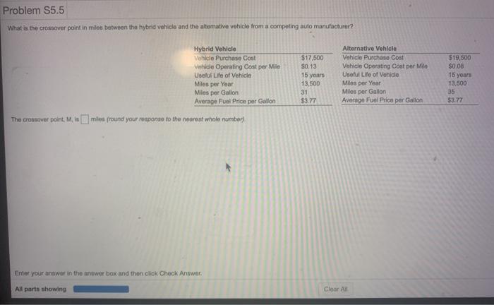 Problem S5.5 What is the crossover point in miles
