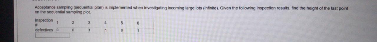 Acceptance sampling (sequential plan) is