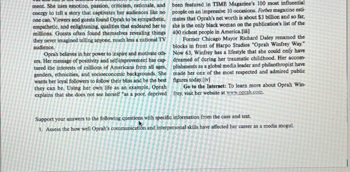 only need 1/3/5/7 answered CASE !!! Oprah