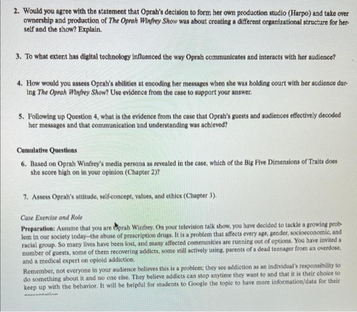 only need 1/3/5/7 answered CASE !!! Oprah