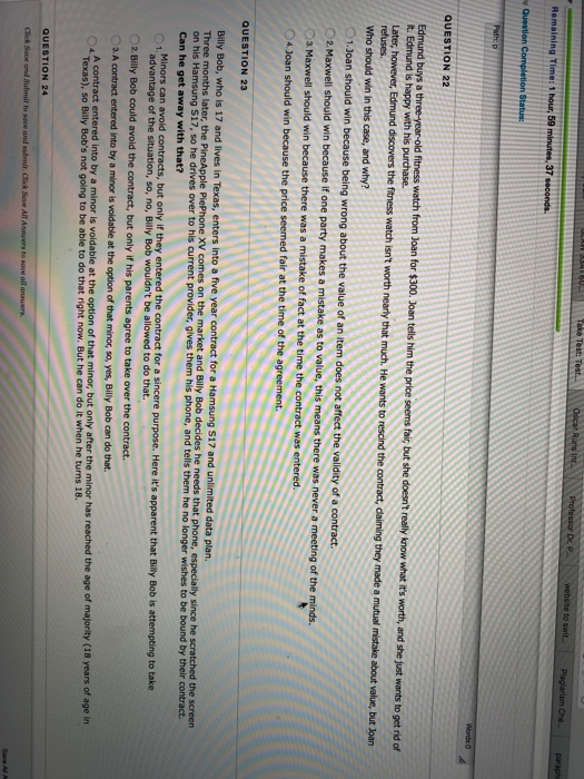 question 22 and 23 bu Take Test Test Professor