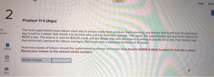 Saved Help Save 2 Problem 11-4 (Algo) 10 points