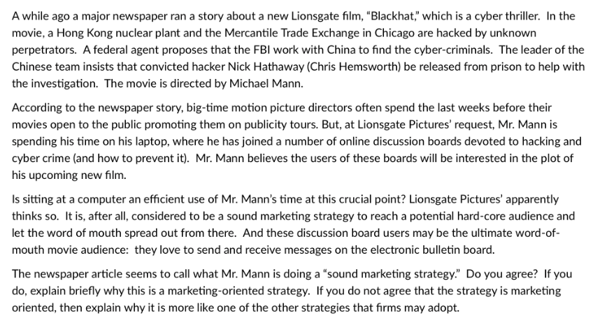 Marketing question A while ago a major newspaper