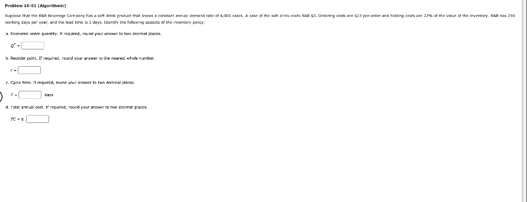 Problem 10-01 (Algorithmic) Suppose that the Rue