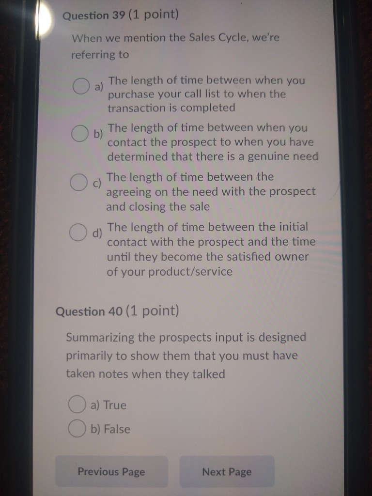 Question 37 (1 point) When qualifying a prospect,