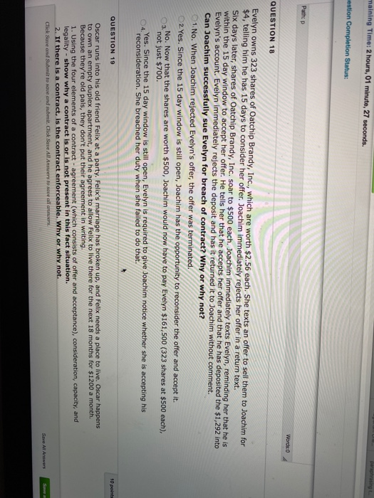 question 18 maining Time: 2 hours, 01 minute, 27