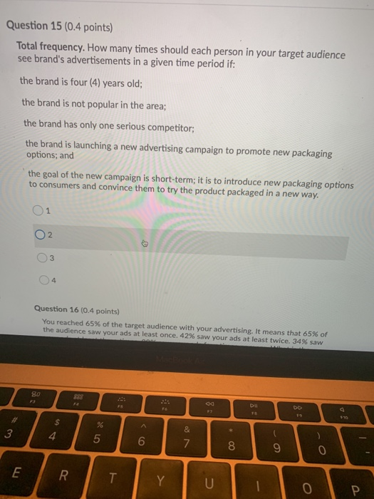 Question 15 (0.4 points) Total frequency. How