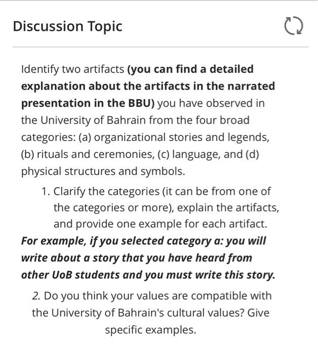 Discussion Topic Q2 Identify two artifacts (you