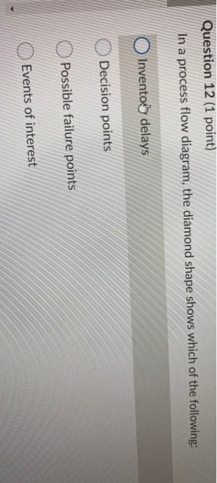 Question 12 (1 point) In a process flow diagram,