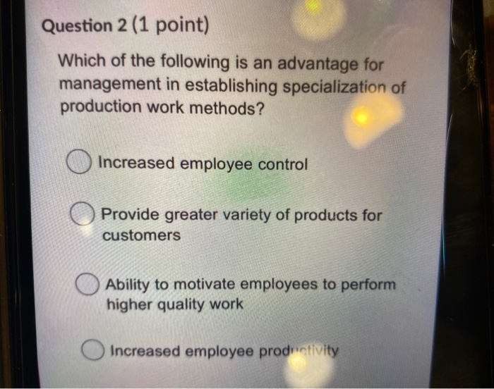 Question 2 (1 point) Which of the following is an