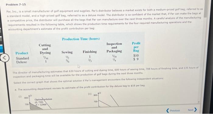Problem 7-15 Par, Inc., is a small manufacturer