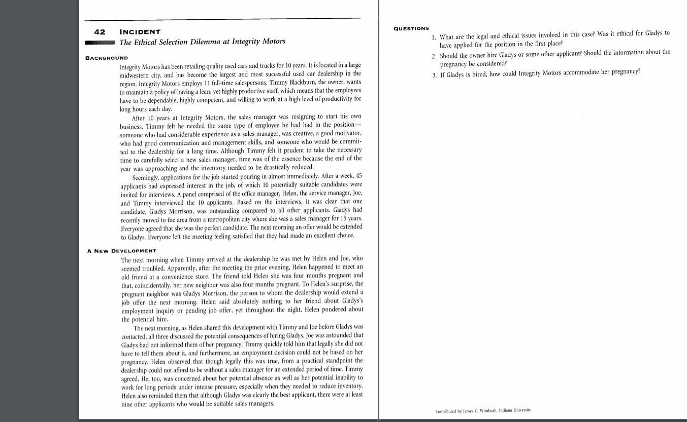 42 INCIDENT The Ethical Selection Dilemma at