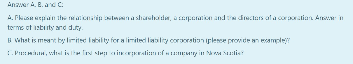 Subject: Legal aspects of business. Answer A, B,