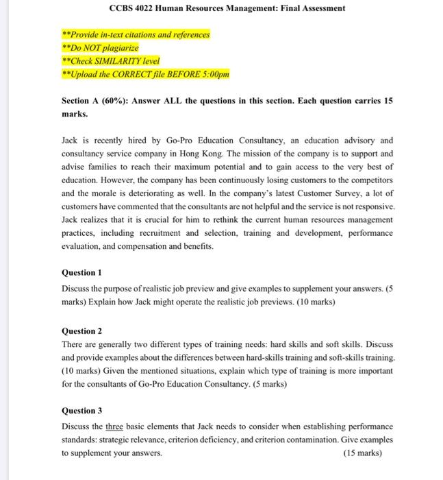 CCBS 4022 Human Resources Management: Final