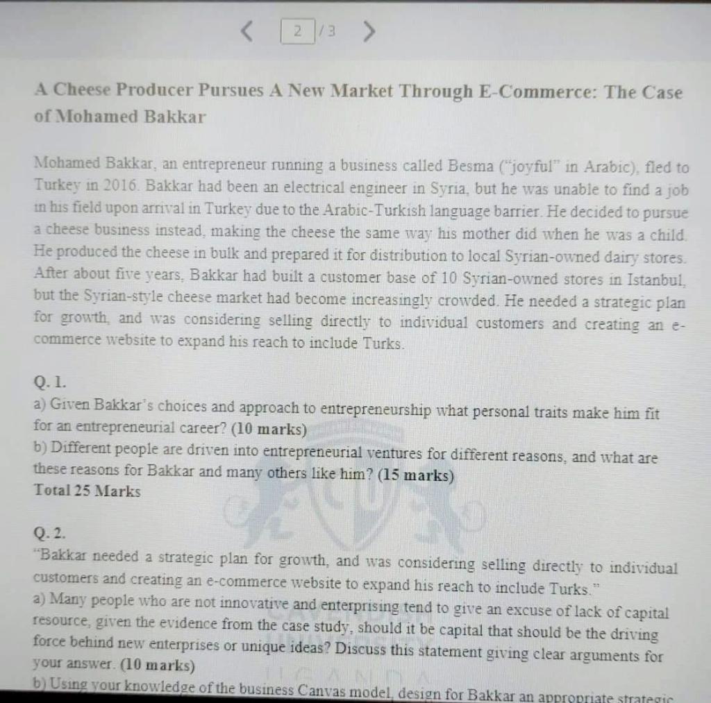 EXAMINATION INSTRUCTIONS a) Read through the case