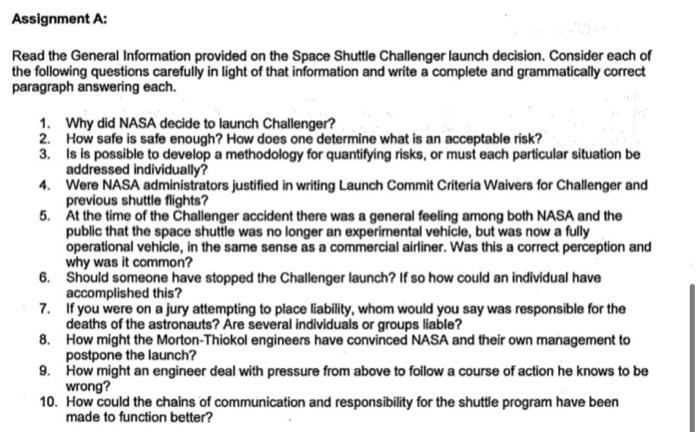 Assignment A only! Read the General Information