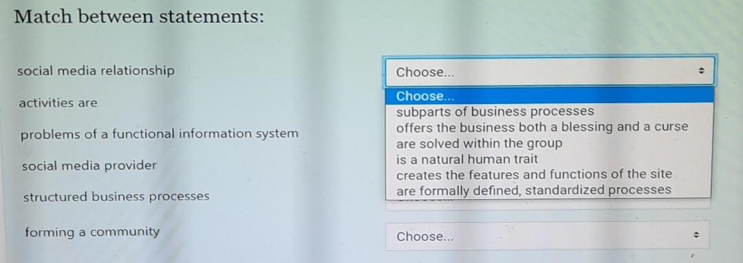 need help asap 6 statements for these 6 matches