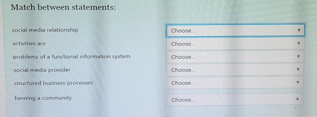 need help asap 6 statements for these 6 matches