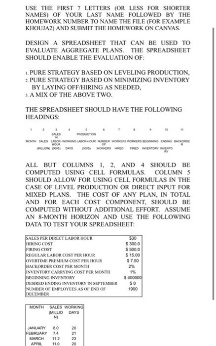 please show spreadsheet USE THE FIRST 7 LETTERS