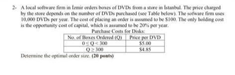 2. A local software firm in Izmir orders boxes of