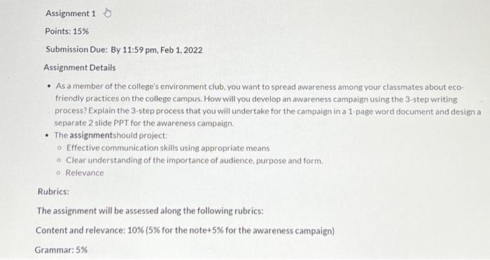 Assignment 1 5 Points: 15% Submission Due: By