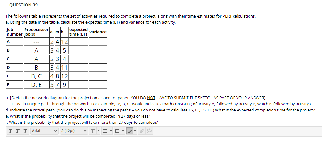 QUESTION 39 expected variance amb --- The