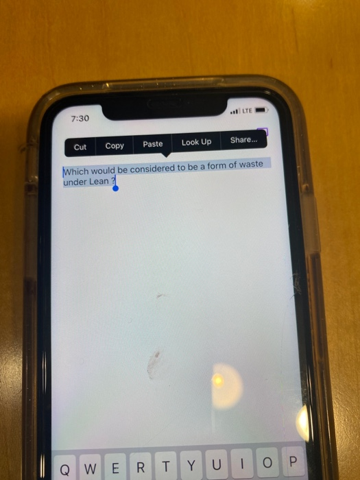 7:30 Copy Cut Paste Look Up Share... Which would