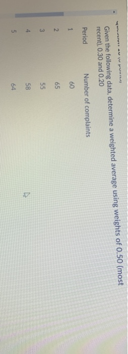 Given the following data, determine a weighted