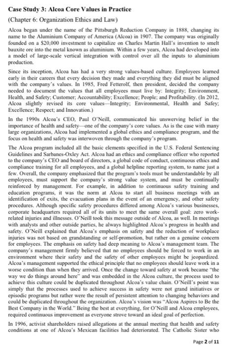 Case Study 3: Alcoa Core Values in Practice