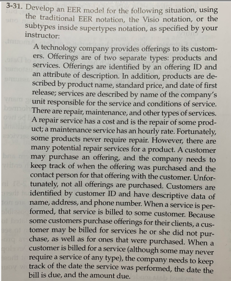 Can someone help? 3-31. Develop an EER model for