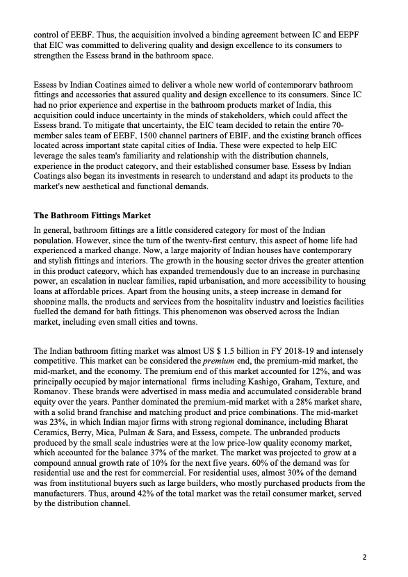 Based on the case study Essess by Indian Coatings