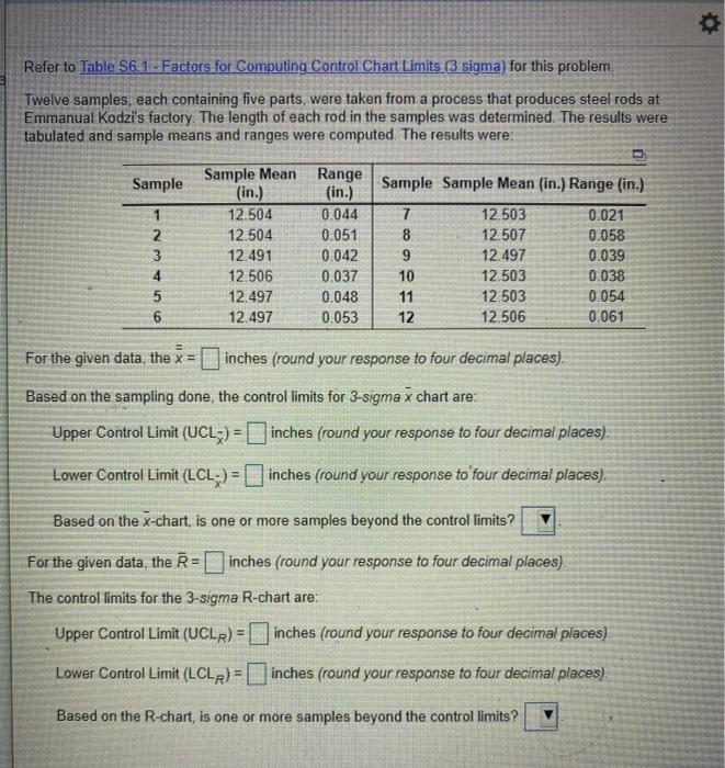 Refer to Table 56.1 - Factors for Computing