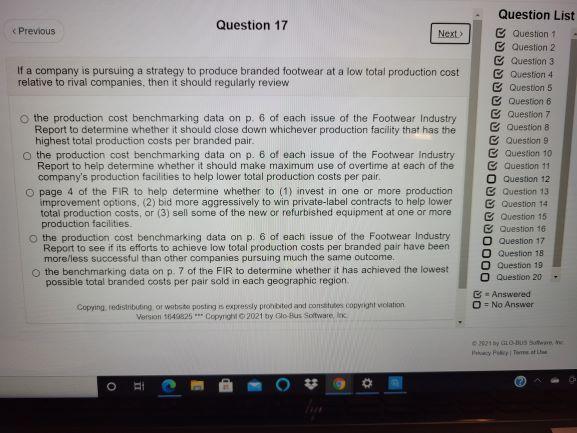 < Previous Question 17 Next If a company is