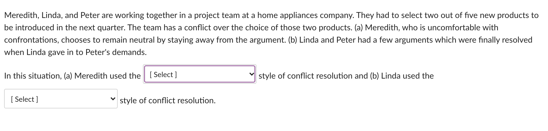 Meredith, Linda, and Peter are working together