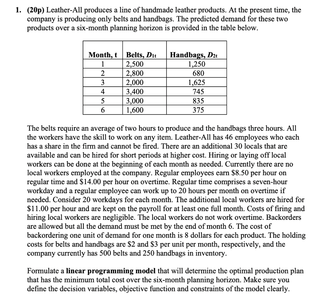 1. (20p) Leather-All produces a line of handmade