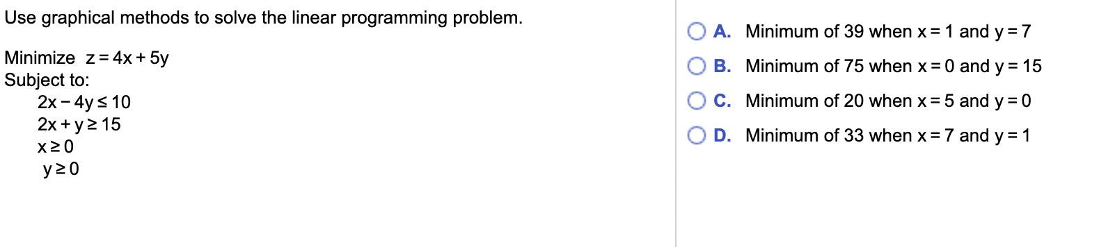 Use graphical methods to solve the linear