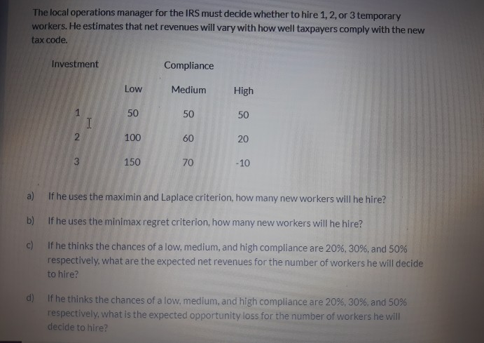 The local operations manager for the IRS must